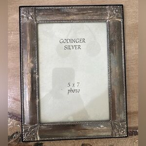 Godinger Silver Picture Frame 5x7 Photo Floral Corners Beaded Around Patina